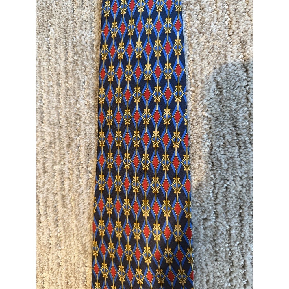 Vintage The Biltmore Hotel 100% Silk Necktie Navy Red Gold Geometric 4"